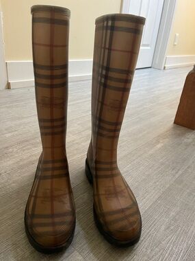 Burberry Tan Plaid Tall Rain Boots